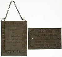 Cast Iron Set of Two Rust Plaques: Visitors & Life&#039;s Goal 0170-07546