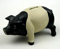 Cast Iron Pig Bank Black/White 0170J-04616