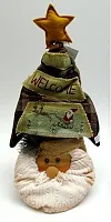 Fabric Burlap Stuffed Santa Head with Tree Shape Door Stop 0197-