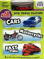 All About Cars-Motorcycles-Trains DVD w Collectible Toy 0198-552