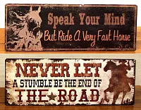 Vintage Tin Cowboy Sign Set of 2 049-15704