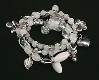 Silver Tone & White Beads Stretch Bracelet 049-40499