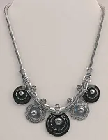 Silver Tone & Black Necklace 049-40520