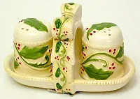 Ceramic Elegant Holly Salt & Pepper with Rack 3pc Set 049-60039