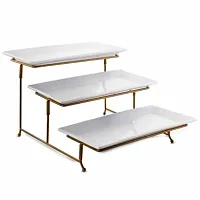 Gibson Elite Gracious Dining 3 Tiered Rectangle Porcelain Plate Set with Gold Me