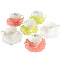 Meritage Montague 12 Piece Fine Ceramic Scalloped Cups with Saucers in 3 Assorte