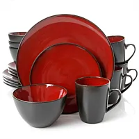 Gibson Soho Lounge Round 16 Piece Stoneware Dinnerware Set in Two Tone Burgundy/
