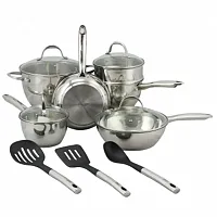Oster Ridgewell 13 piece Stainless Steel Belly Shape Cookware Set in Silver Mir