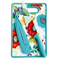 Studio California Jordana 3 Piece Cutlery Knife and Cutting Board Set in Turquoi