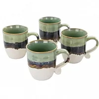 Meritage Twist 4 Piece 17 Ounce Round Stoneware Cup Set in Green