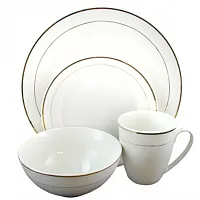 Gibson Home Palladine 16 Piece Dinnerware Double Gold Banded Set