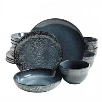 Gibson Elite Matisse 16-Piece Double Bowl Dinnerware Set, Cobalt