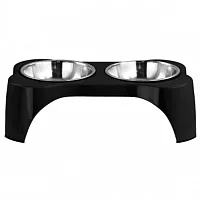 Gibson Home Bow Wow Meow 3 Piece Elevated Pet Bowl Dinner Set in Black