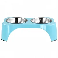 Gibson Home Bow Wow Meow 3 Piece Elevated Pet Bowl Dinner Set in Teal
