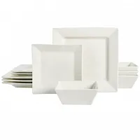 Gibson Everyday Hard Square 12 Piece Fine Ceramic Dinnerware Set in White