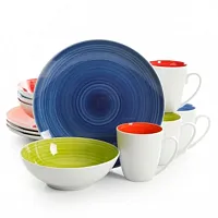 Gibson Crenshaw 12 Piece Round Ceramic Dinnerware Set in Assorted Colors, Servic