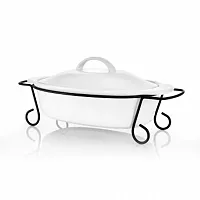 Gibson Elite Gracious Dining 2 Piece Oval Stoneware Bakeware with Lid and Metal