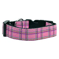 Mirage Pet Products Pink Plaid Nylon Ribbon Dog Collar - SM