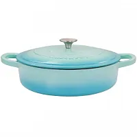 Crock Pot Artisan 5 Quart Enameled Cast Iron Braiser Pan with Lid in Gradient Aq