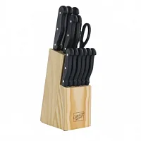 Gibson Home Westover 13 Piece Stainless Steel Cutlery Set in Black with Wood Sto