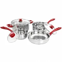 Gibson Home Crawson 7 Piece Stainless Steel Cookware Set in Chrome with Red Hand