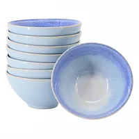 Meritage Windsor 8 Piece 6 Inch Round Stoneware Footed Bowl Set in Sea Blue