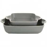 Gibson Home Rockaway 2 Piece Stoneware Nesting Bakeware Set in Grey