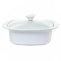 Gibson Elite Gracious Dining 1.9 Quart Stoneware Casserole in White with Glass L