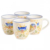 Laurie Gates Tierra Tile 4 Piece 17.4 Ounce Hand Painted Stoneware Mug Set