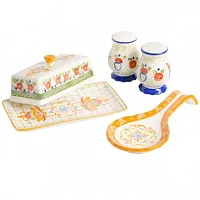 Laurie Gates Tierra 4 Piece Hand Painted Ceramic Tableware Accessory Set