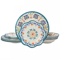 Gibson Home 12 Piece Tamara Melamine Dinnerware Set in White and Floral