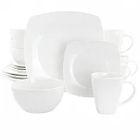 Gibson Elite Soho Lounge 16 Piece Square Fine Ceramic Dinnerware Set in White