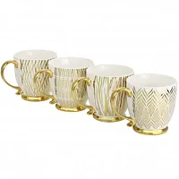 Gibson Home Gold Finch 4 Piece 16.7oz Electroplated Fine Ceramic Mug Set in Gold