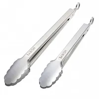 Babish 2 Piece Stainless Steel Scalloped Tong Set in Silver