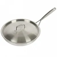 Babish 12.5 Inch Stainless Steel Tri-Ply Double Riveted Fry Pan with Lid in Silv