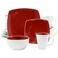 Gibson Home Soho Lounge 16 Piece Soft Square Stoneware Dinnerware Set in Red and