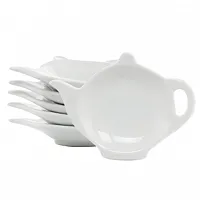 Our Table Simply White 6 Piece Teapot Ceramic Tea Bag Caddy Dish Set in White