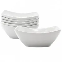 Our Table Simply White 6 Piece 7 Inch Rectangular Porcelain Bowl Set in White