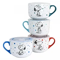 Peanuts Freckled Joy 25oz Stoneware 4 Piece Soup Cup and Lid Set in Assorted Des