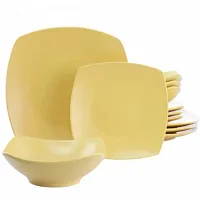 Gibson Home Zen Buffetware 12 Piece Square Fine Ceramic Dinnerware Set in Matte