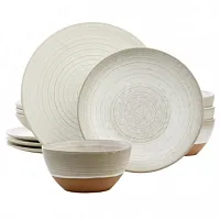 Gibson Elite 12 Piece Dreamweaver Round Earthenware Dinnerware Set in Matte Whit