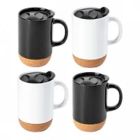 Gibson Home Modani 4 Piece 16.5 Ounce Stoneware Travel Mug Set with Lid and Cork