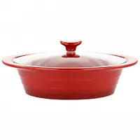 Crockpot Appleton 2 Quart Oval Stoneware Casserole Dish in Red with Glass Lid