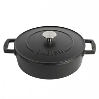 Babish 3 Quart Round Enameled Cast Iron Braiser Pan with Self-Basting Lid in Bla
