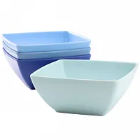 Gibson Home Grayson 4 Piece 6 Inch Square Melamine Dinner Bowl Set in Assorted B