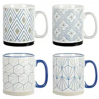 Mr. Coffee Parkmill 17oz 4 Piece Stoneware Coffee Mug Set in Assorted Designs