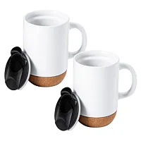 Gibson Home Modani 2 Piece 16.5 Ounce Stoneware Mug Set in White with Lid and Co