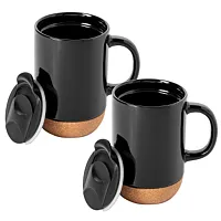 Gibson Home Modani 2 Piece 16.5 Ounce Stoneware Mug Set in Black with Lid and Co