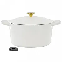 Crockpot Artisan 6 Quart Enameled Cast Iron Dutch Oven in Matte Linen with Gold