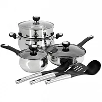 Oster Baldwyn 10 Piece Stainless Steel Belly-Shaped Nonstick Cookware and Utensi